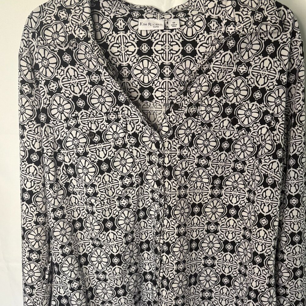 Kim Rogers Curvy Black and White Dress Shirt-Size 1X